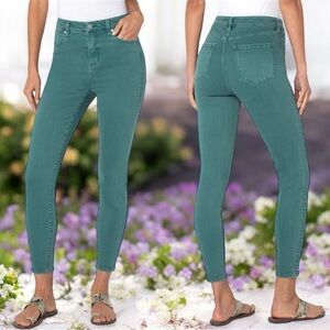 Liverpool High-Rise Skinny Jumpsuit Pants in Teal Green
